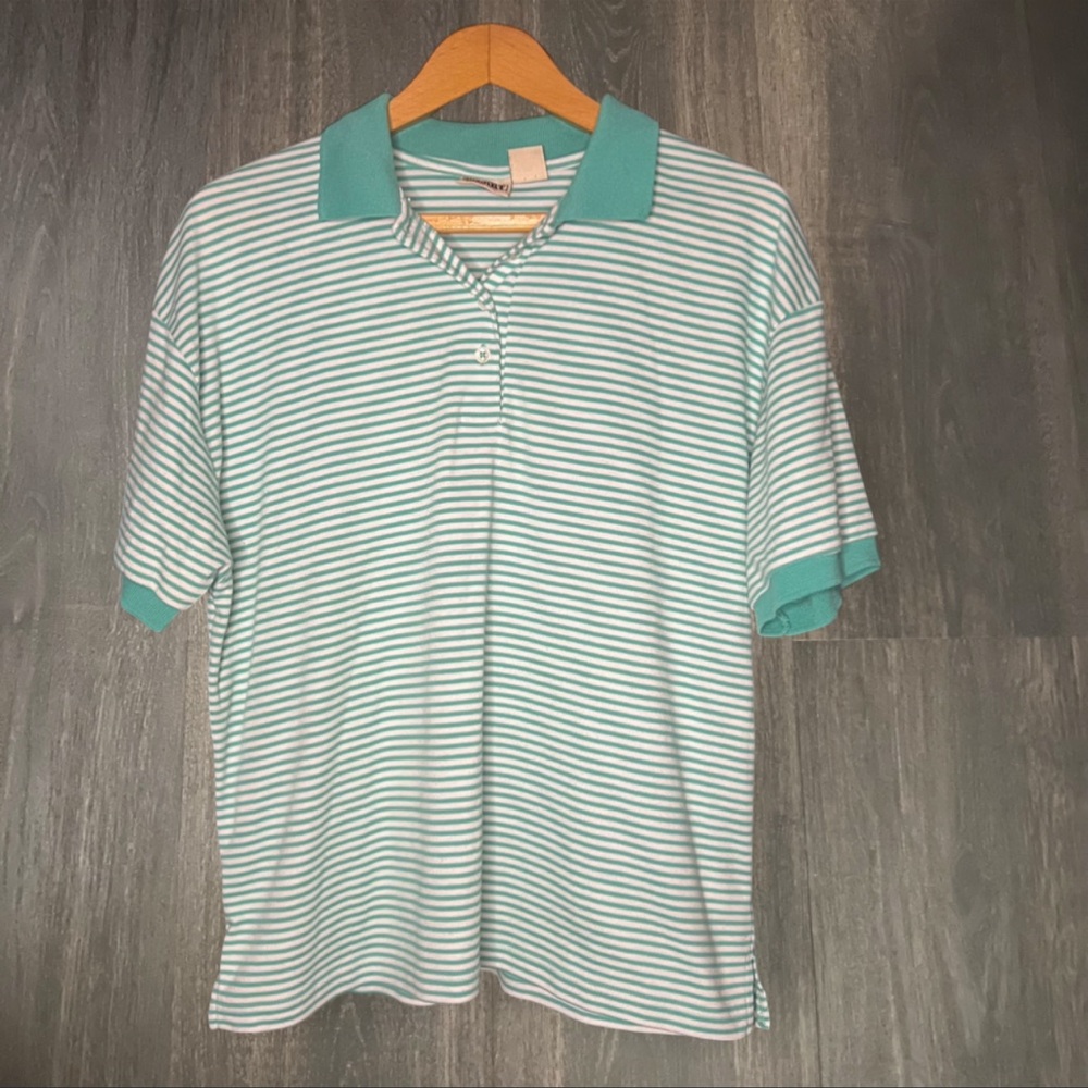Carriage Court Sport Green & White Striped Polo Shirt | XL